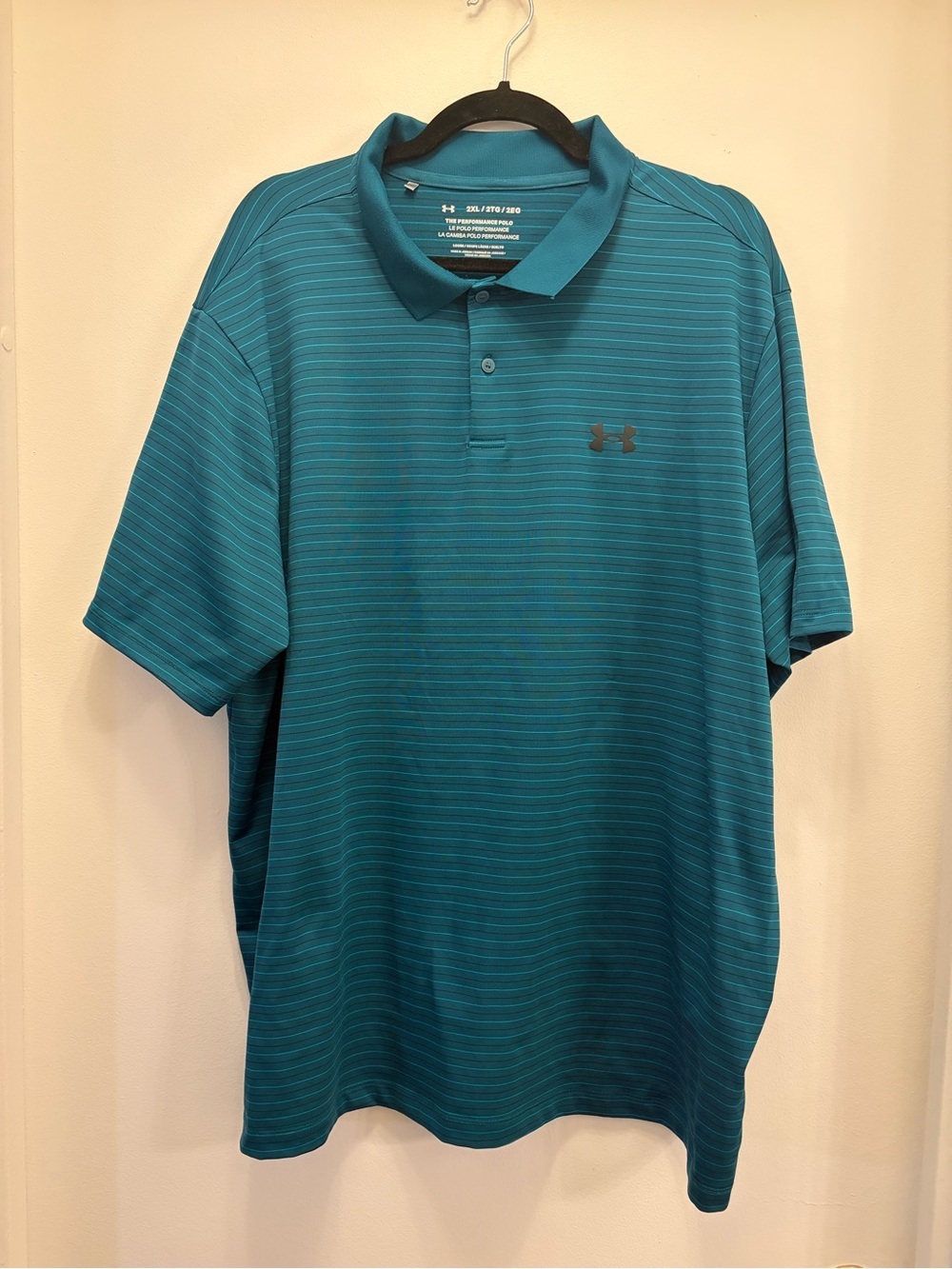 Under Armour The Performance Polo Teal Striped Golf Shirt Men’s 2XL Loose Fit